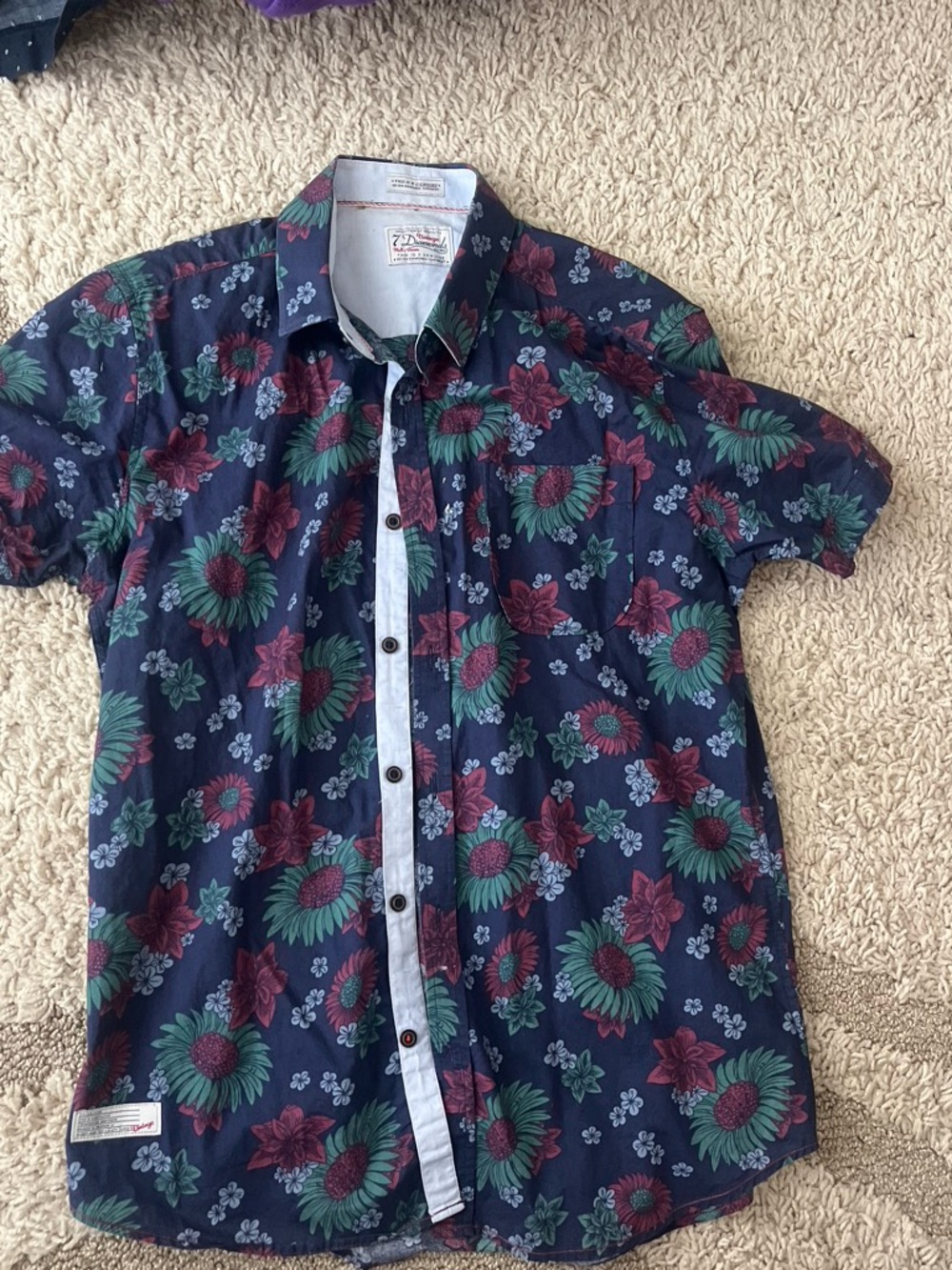 7 Diamonds Navy Floral Camp Shirt with Green & Burgundy Accents